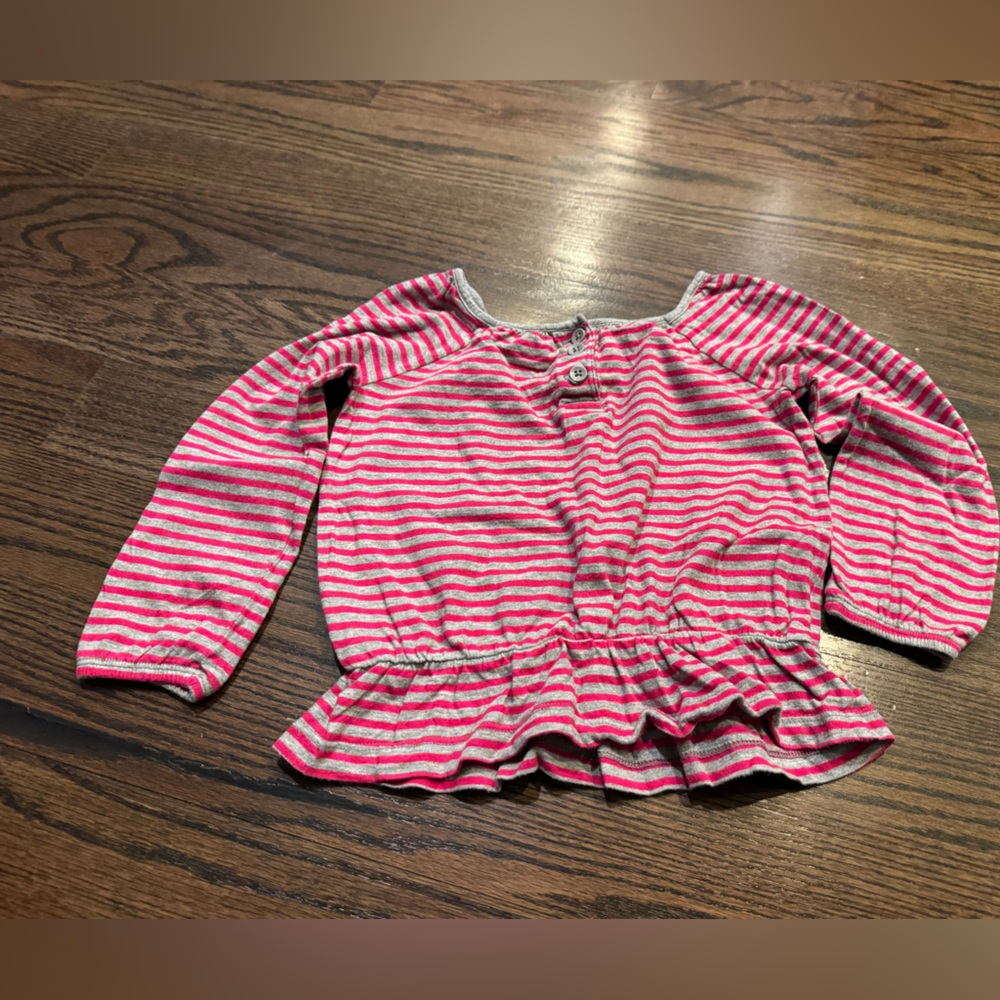 GAP Pink and Gray Striped Long Sleeve Tunic Tee
